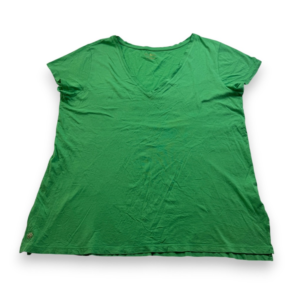 Lilly Pulitzer Etta V-Neck T-Shirt Green Cotton Short Sleeve Top XL 012698